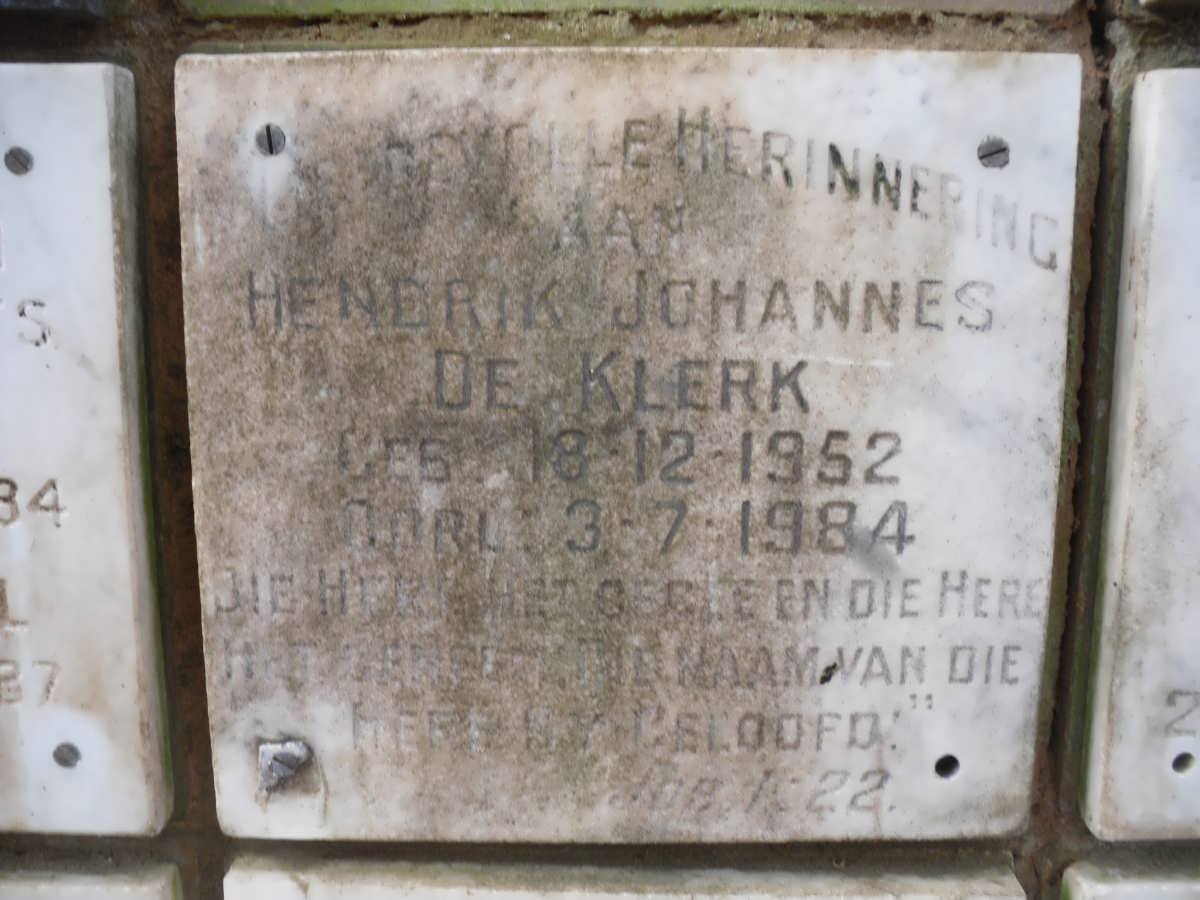 KLERK Hendrik Johannes, de 1952-1984