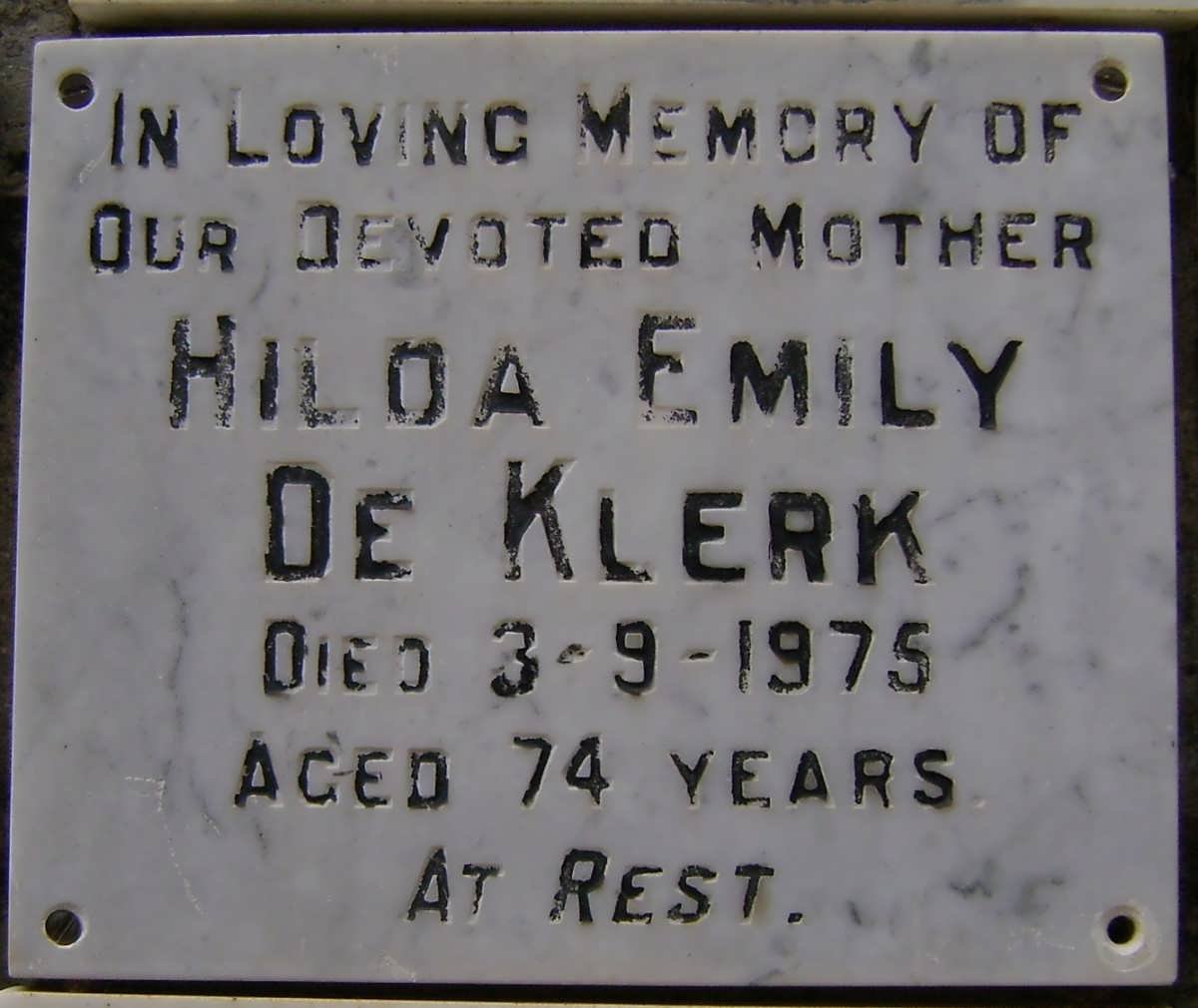 KLERK Hilda Emily, de -1975