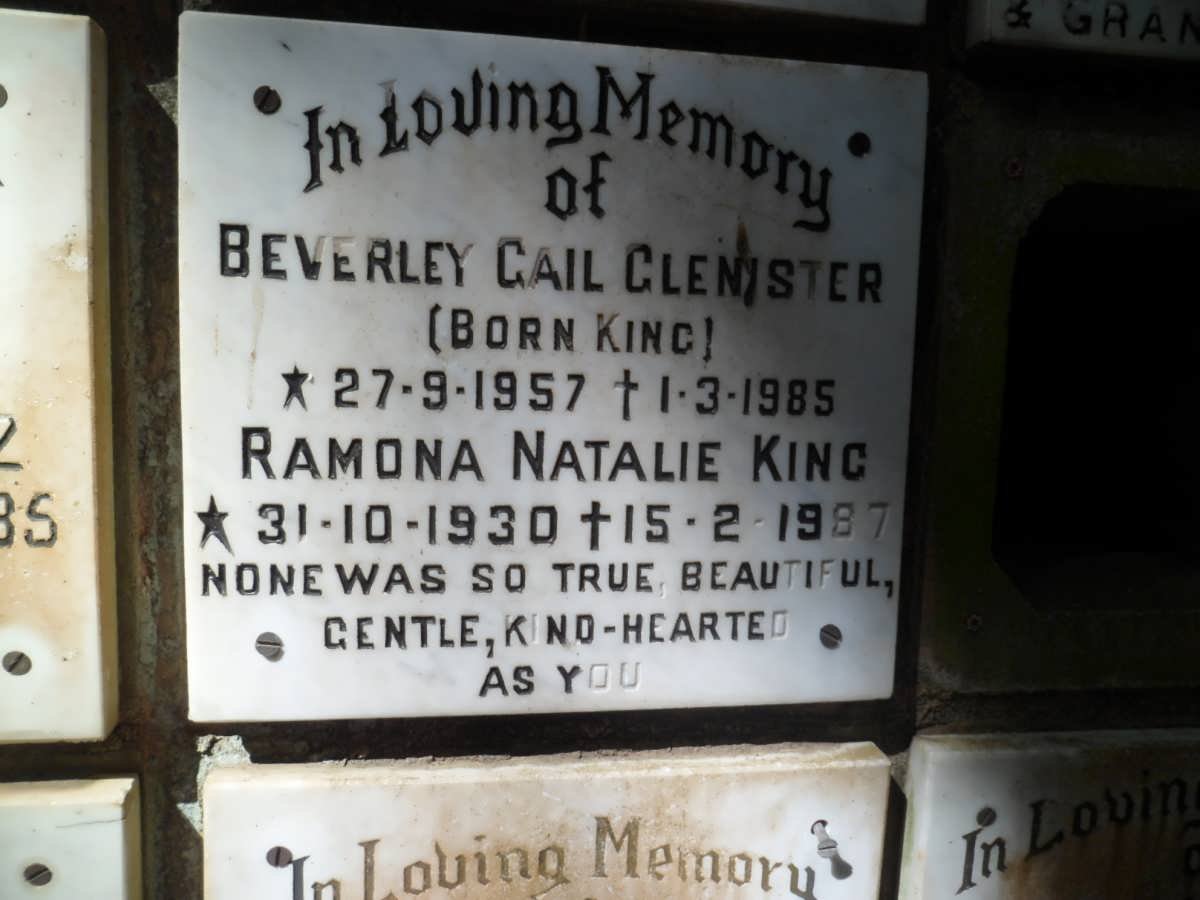 KING Ramona Natalie 1930-1987 :: GLENISTER Beverley Gail nee KING 1957-1985