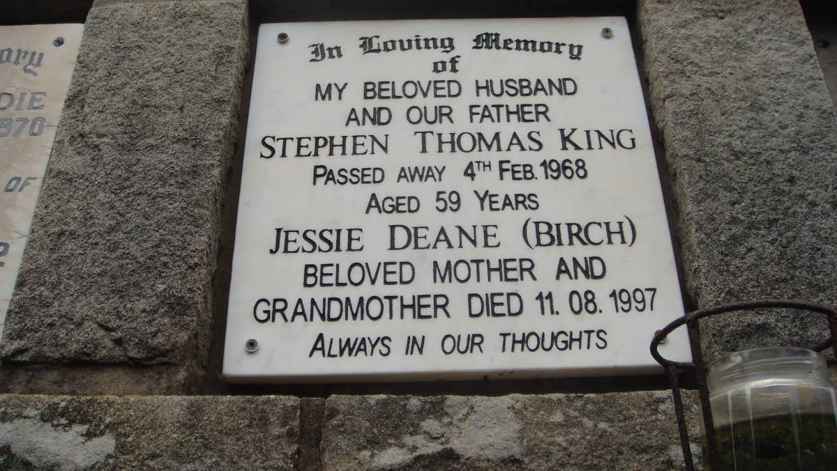 KING Stephen Thomas 1968 &amp; Jessie Deane BIRCH -1997