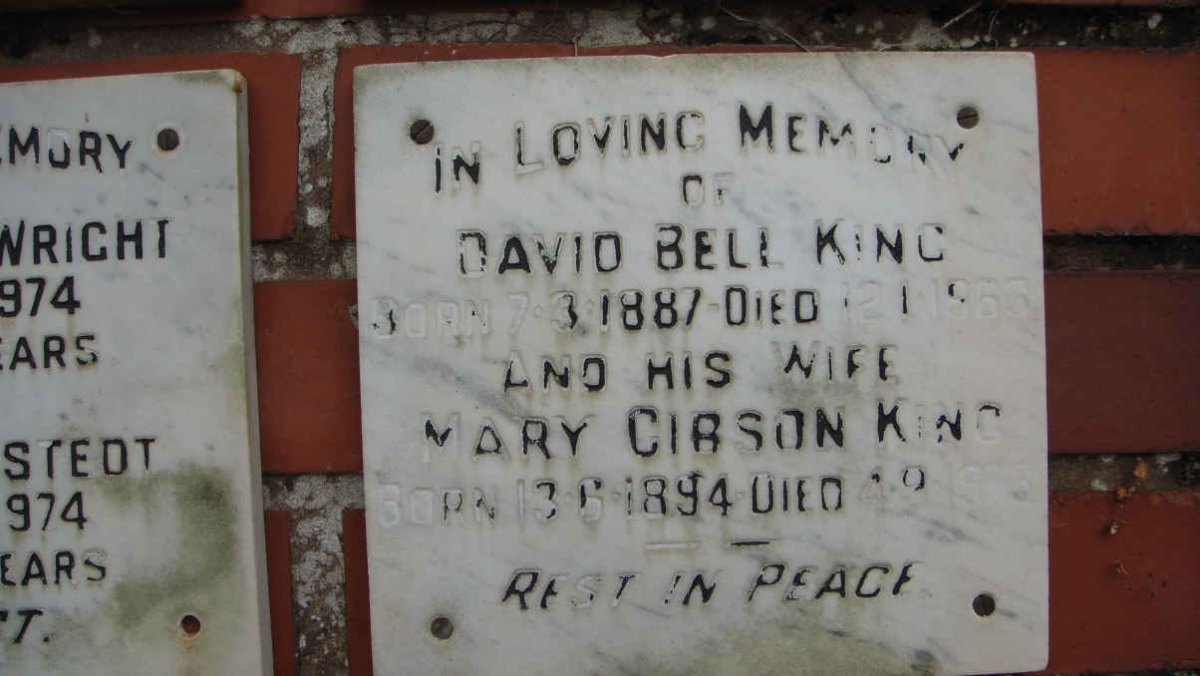 KING David Bell 1887-1963 &amp; Mary Gibson 1894-1973