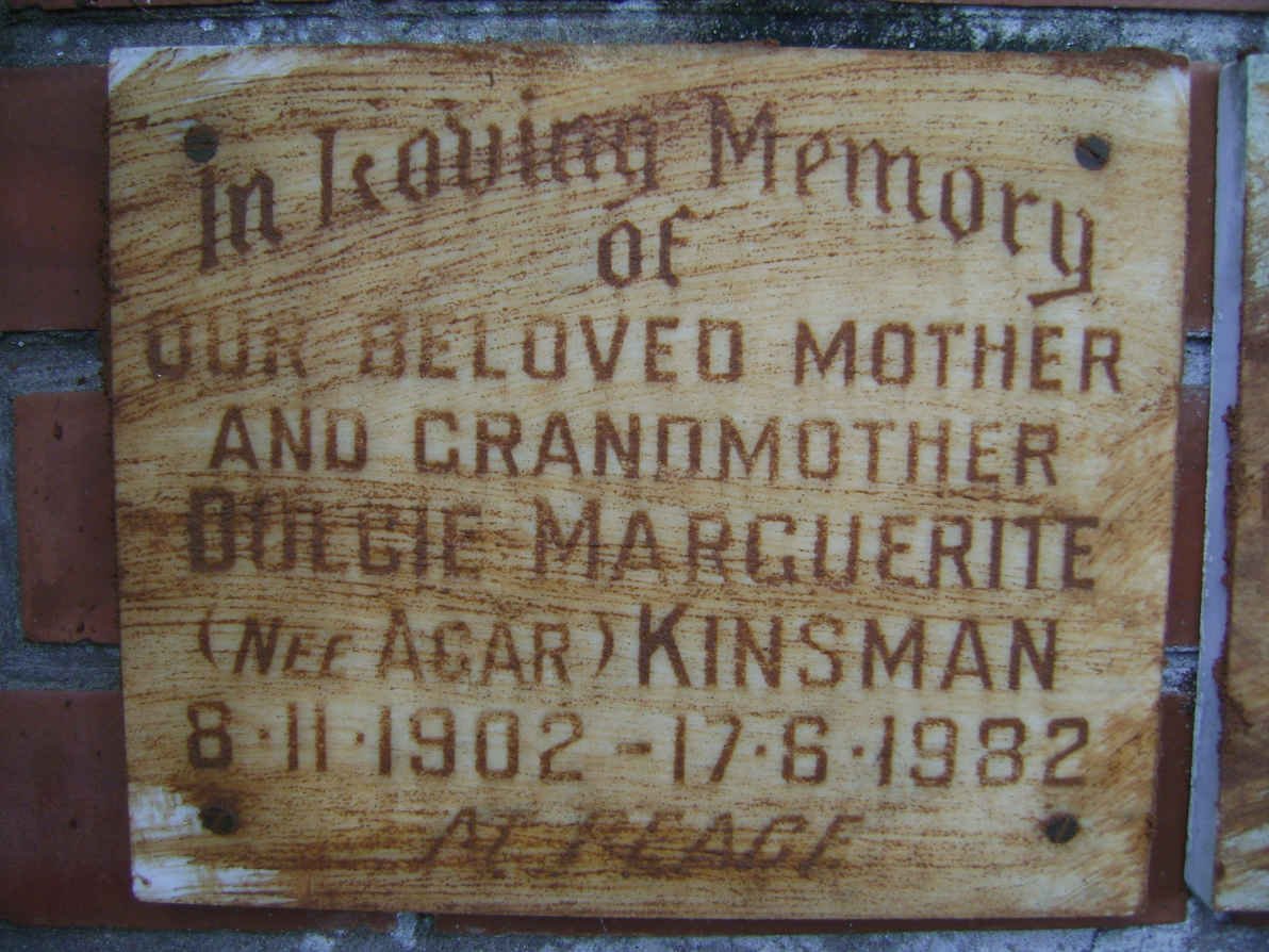 KINSMAN Dulcie Marguerite nee AGAR 1902-1982