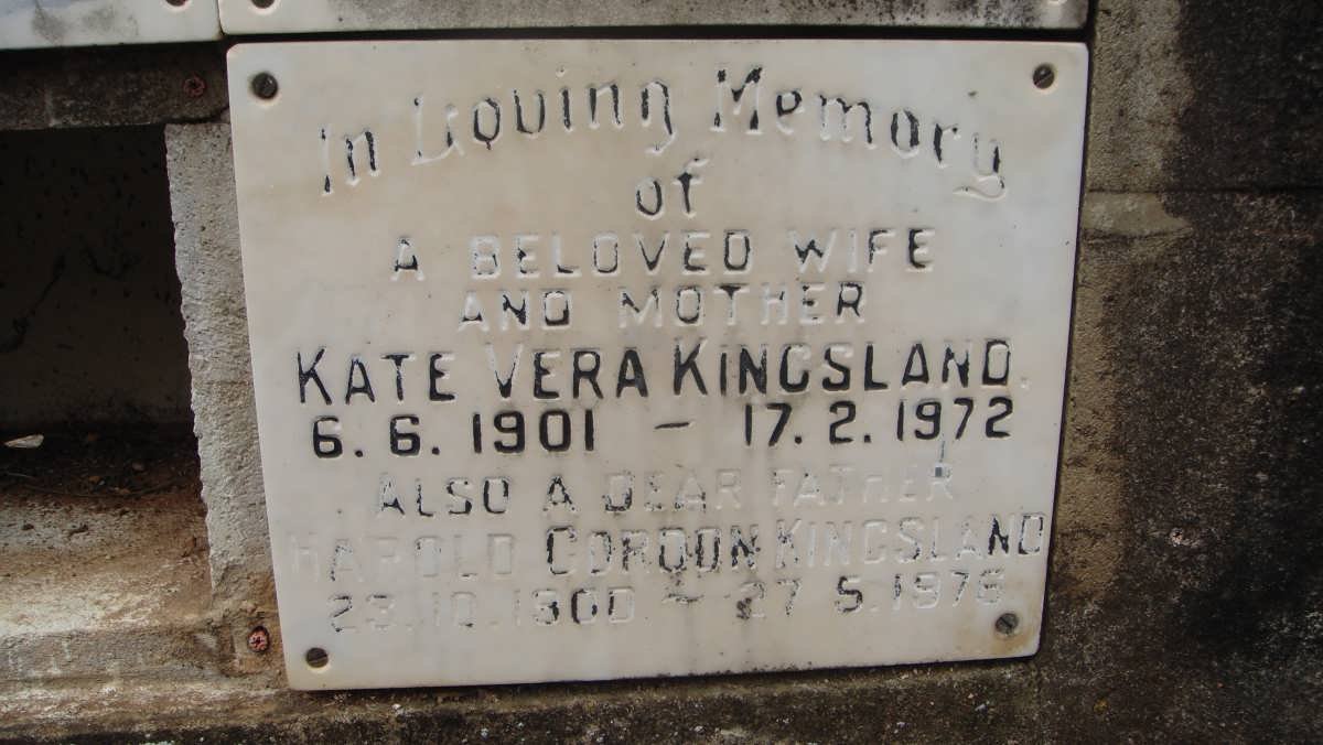 KINGSLAND Harold Gordon 1900-1976  Kate Vera 1901-1972