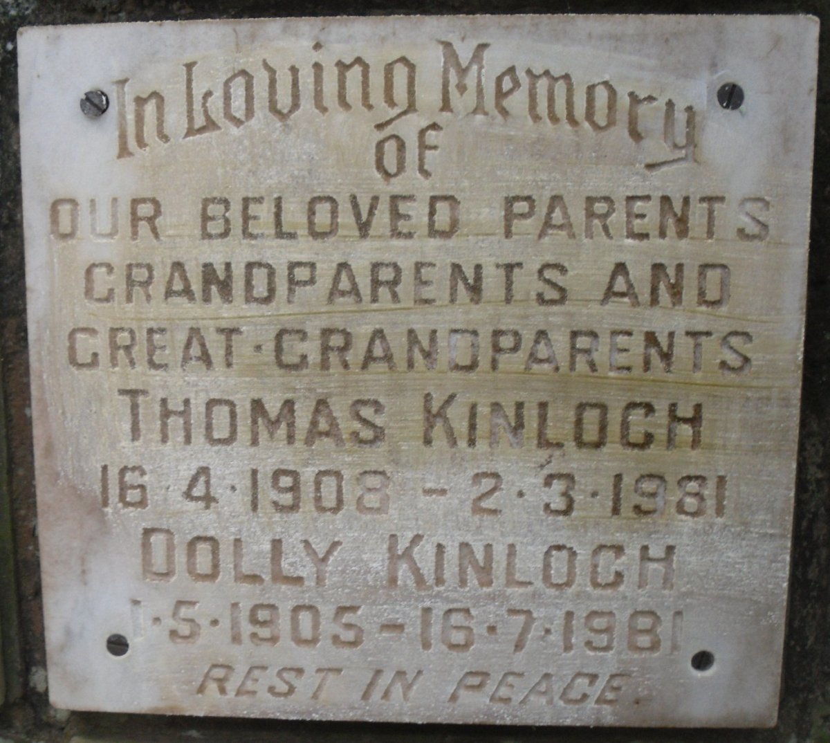 KINLOCH Thomas 1908-1981 &amp; Dolly 1905-1981