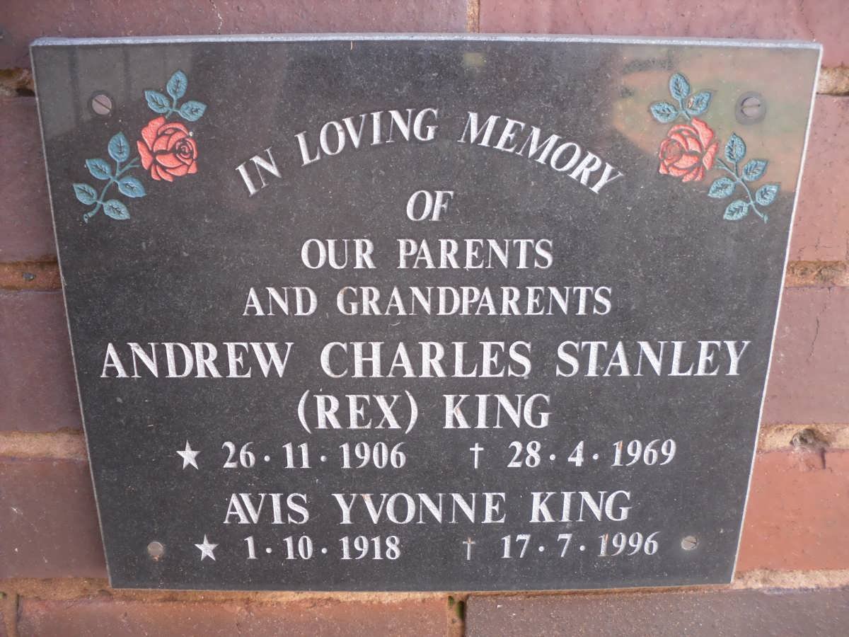 KING Andrew Charles Stanley 1906-1969 &amp; Avis Yvonne 1918-1996