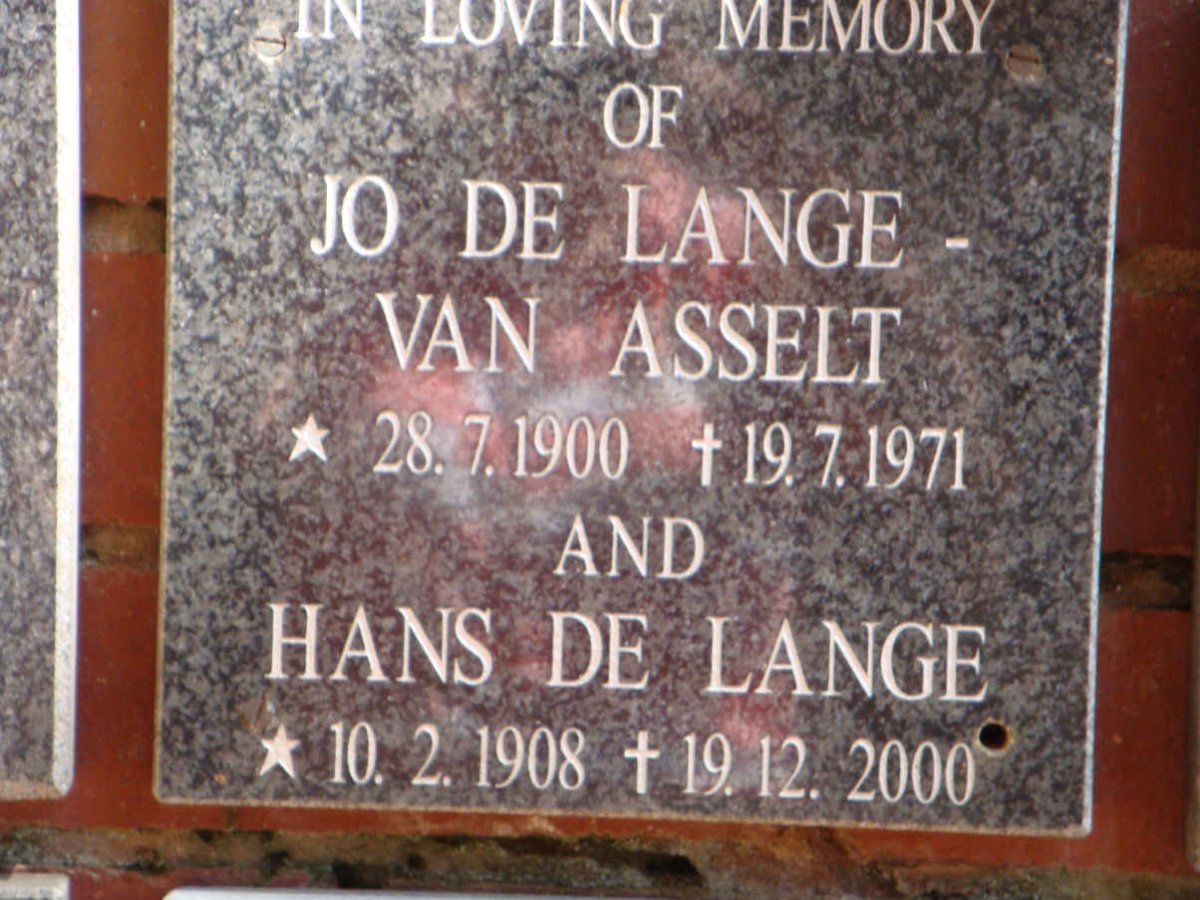 LANGE Hans, de 1908-2000 &amp; Jo VAN ASSELT 1900-1971