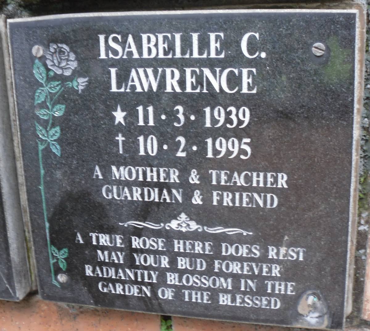 LAWRENCE Isabelle C. 1939-1995
