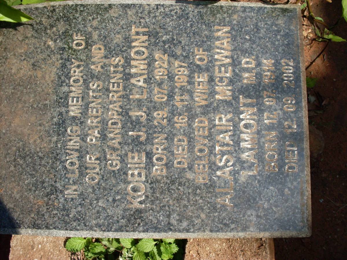 LAMONT Alastair McEwan 1914-2002 &amp; Kobie J.J.  1922-1997