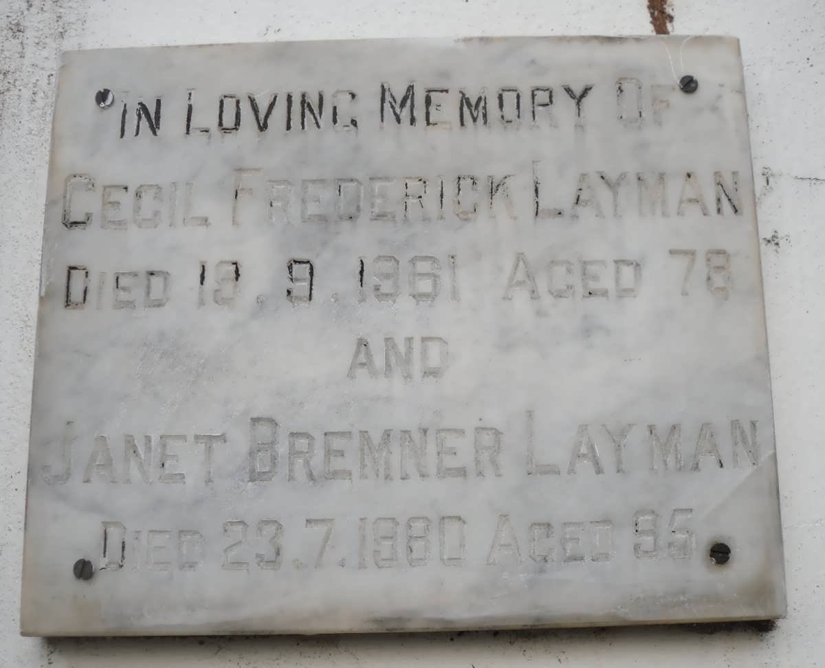 LAYMAN Cecil Frederick -1961 &amp; Janet Bremner -1980