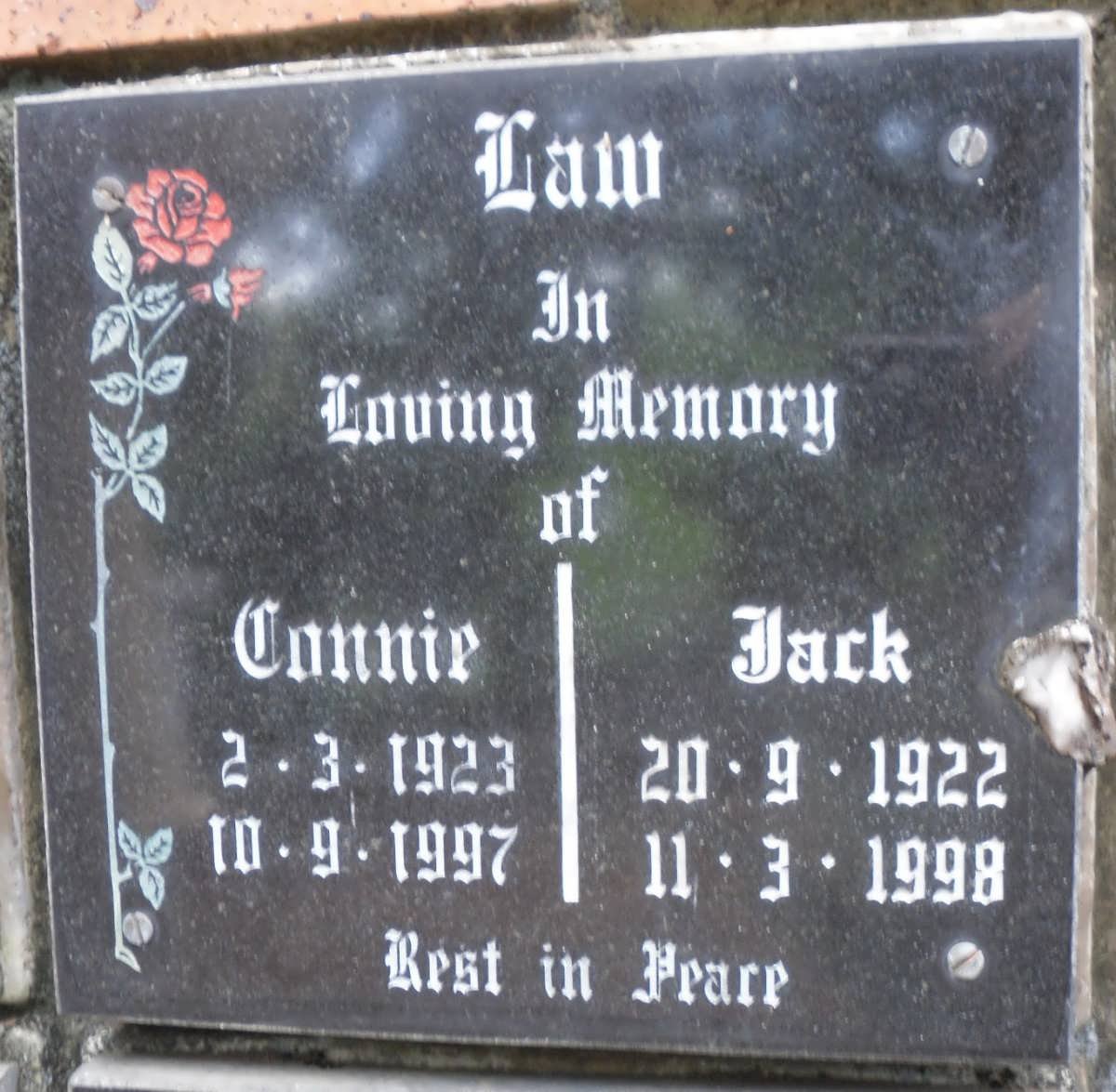 LAW Jack 1922-1998 &amp; Connie 1923-1997