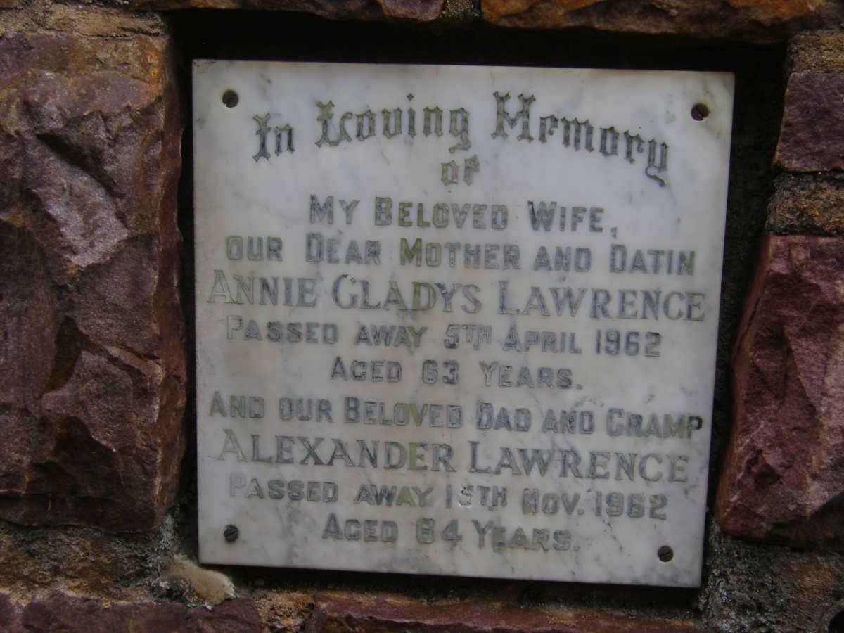 LAWRENCE Alexander -1962 &amp; Annie Gladys -1962