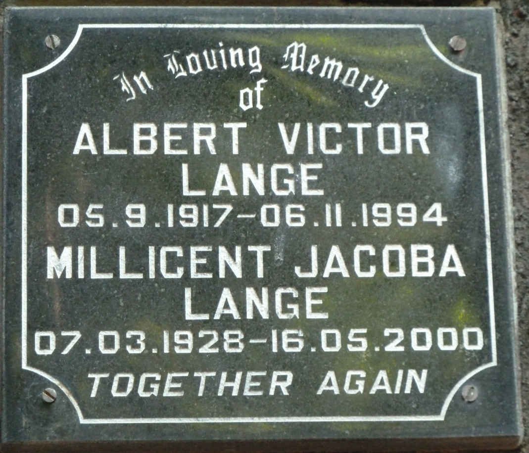 LANGE Albert Victor 1917-1994 &amp; Millicent Jacoba 1928-2000