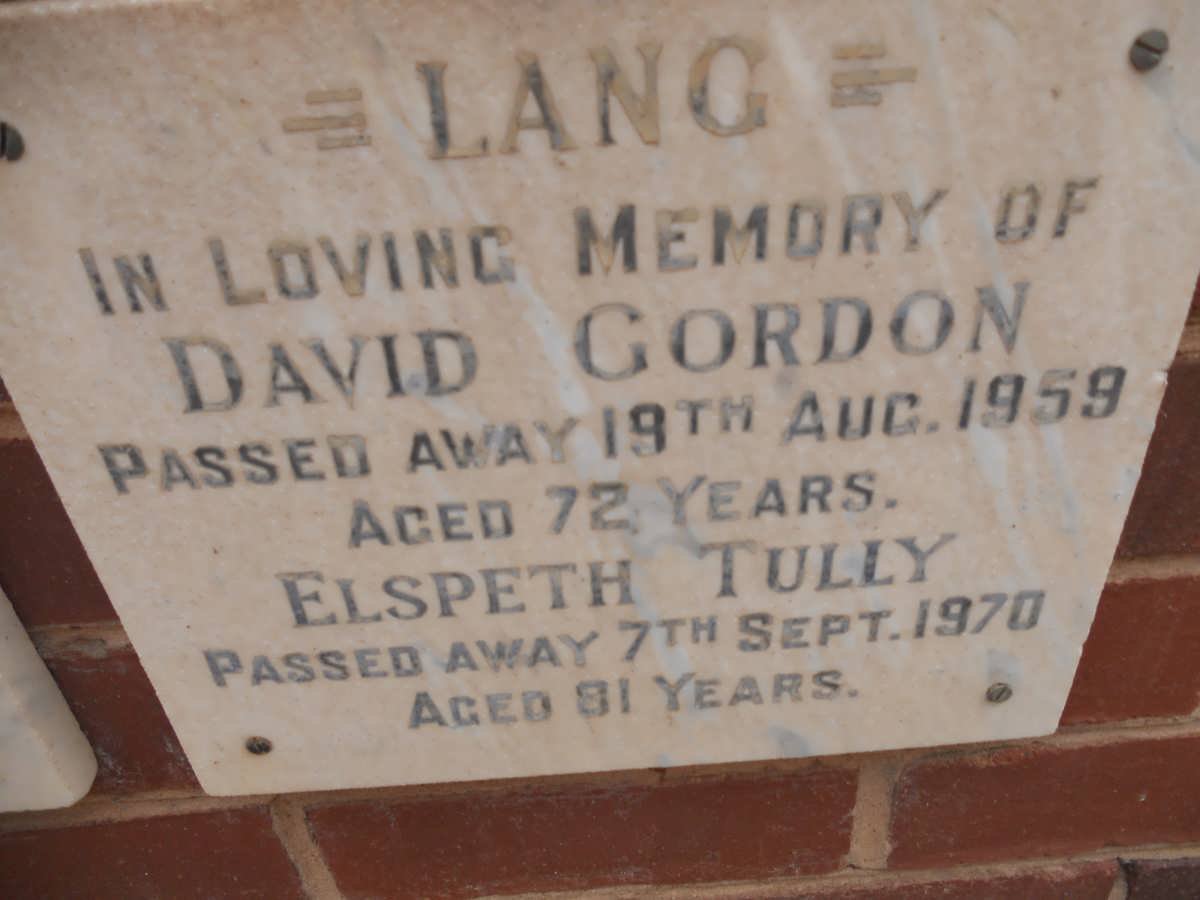 LANG David Gordon -1959 &amp; Elspeth Tully -1970
