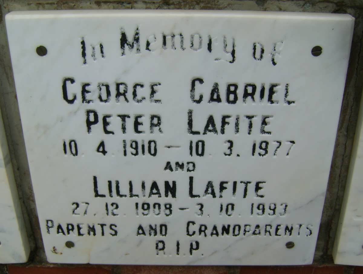 LAFITE George Gabriel Peter 1910-1977 &amp; Lillian 1908-1993