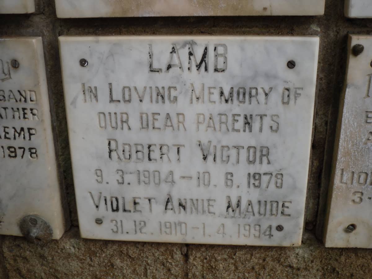LAMB Robert Victor 1904-1978 &amp; Violet Annie Maude 1910-1994