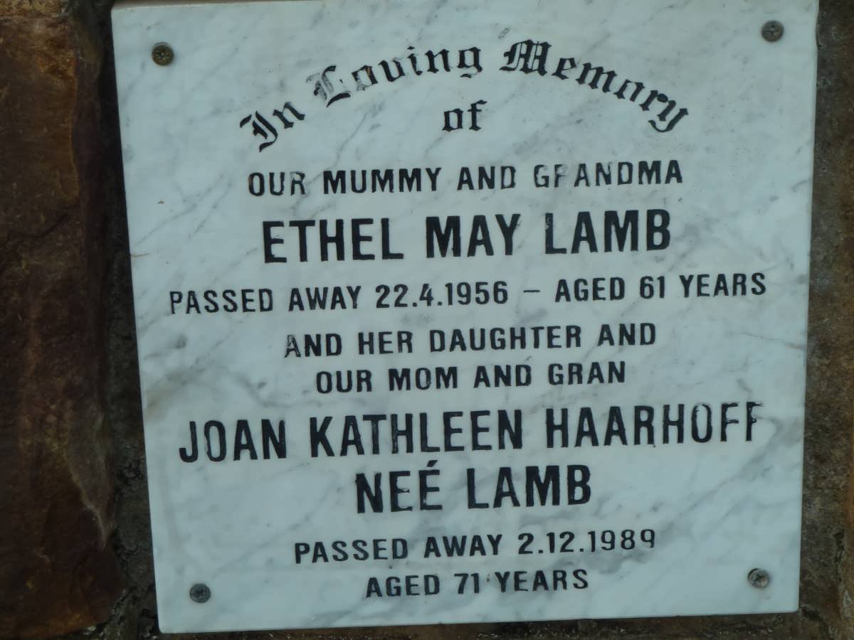 LAMB Ethel May -1956 :: HAARHOFF Joan Kathleen nee LAMB -1989