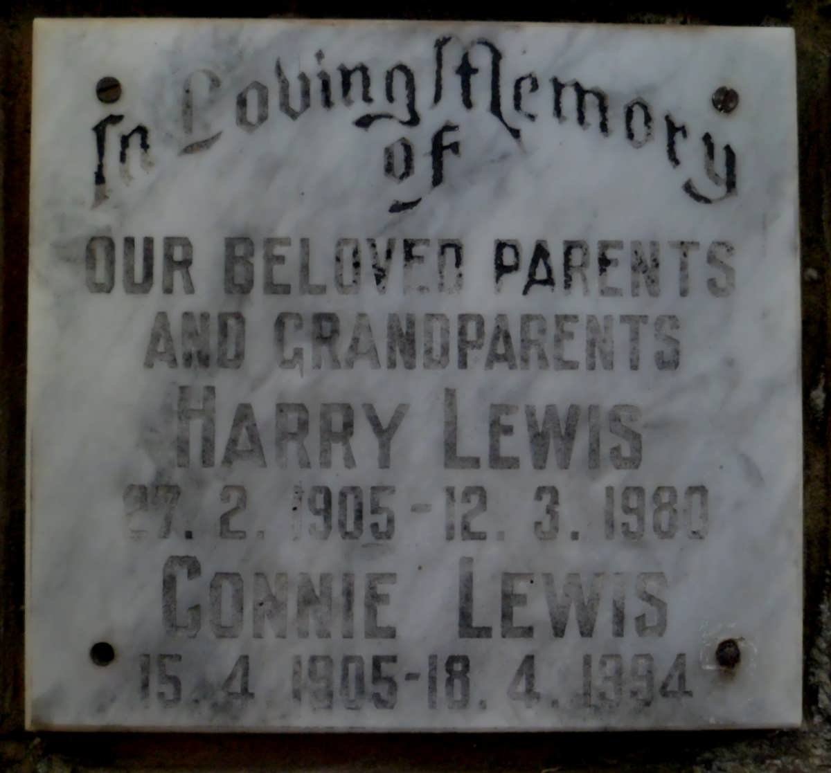 LEWIS Harry 1905-1980 &amp; Connie 1905-1994