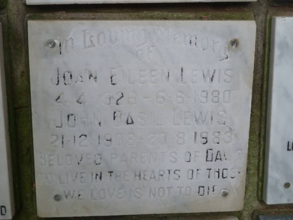 LEWIS John Basil 1908-1983 &amp; Joan Eileen 1926-1980