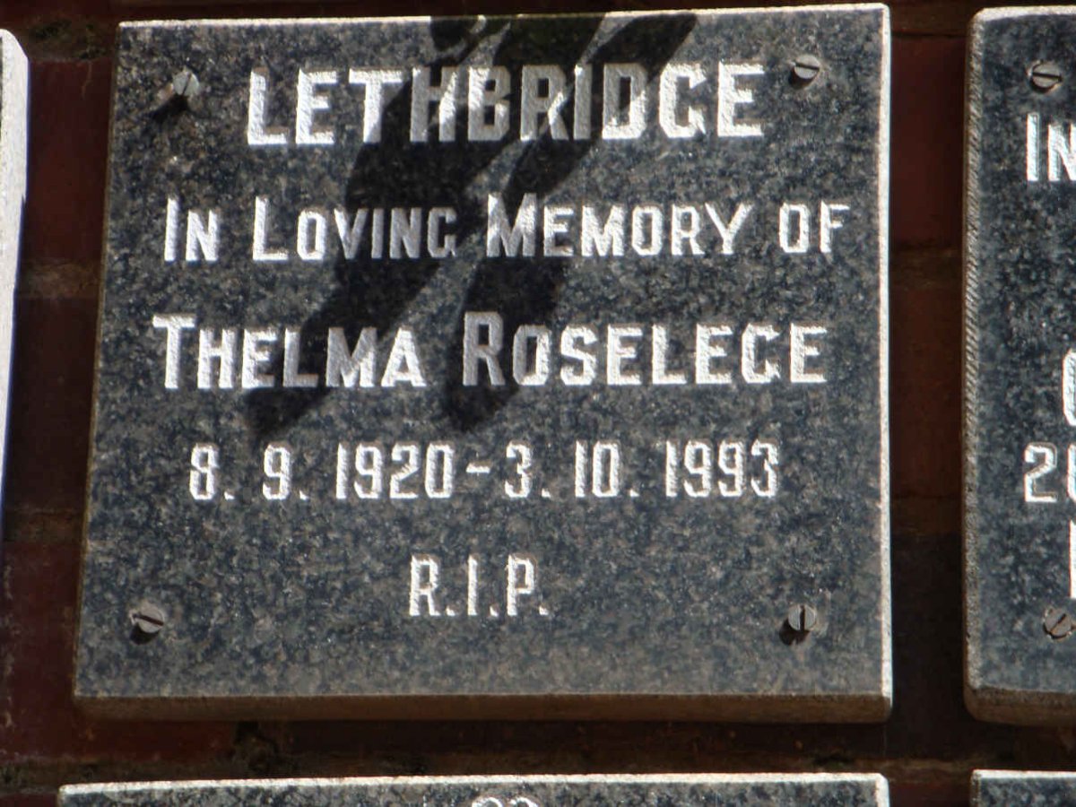 LETHBRIDGE Thelma Roselege 1920-1993