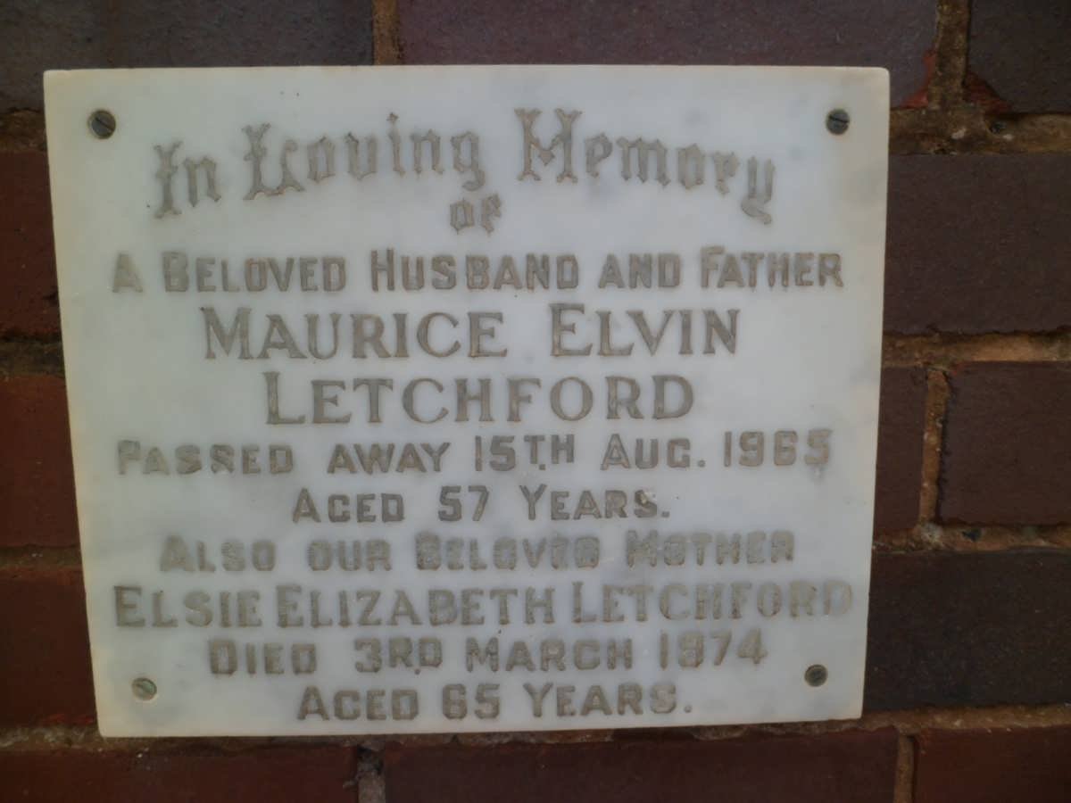 LETCHFORD Maurice Elvin -1965 &amp; Elsie Elizabeth -1974
