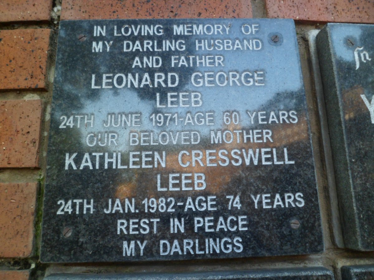 LEEB Leonard George -1971 &amp; Kathleen Cresswell -1982