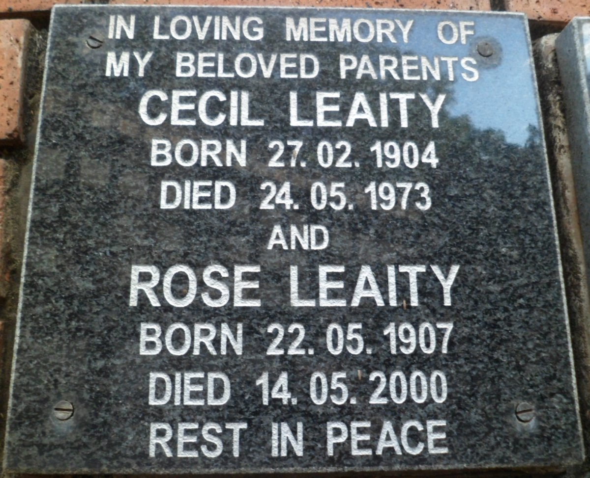 LEAITY Cecil 1904-1973 &amp; Rose 1907-2000