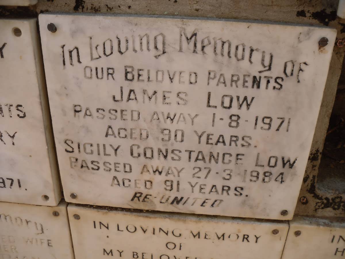 LOW James -1971 &amp; Sicily Constance -1984