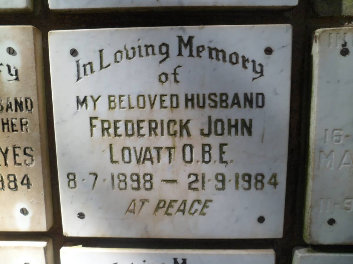 LOVATT Frederick John 1898-1984