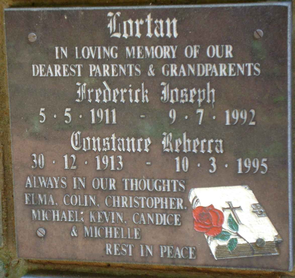 LORTAN Frederick Joseph 1911-1992 &amp; Constance Rebecca 1913-1995