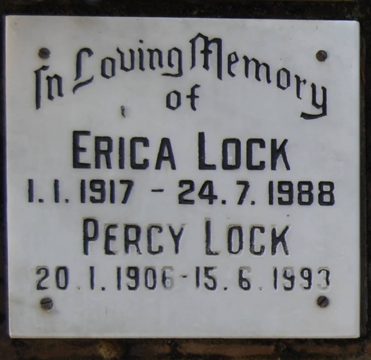 LOCK Percy 1906-1993 &amp; Erica 1917-1988