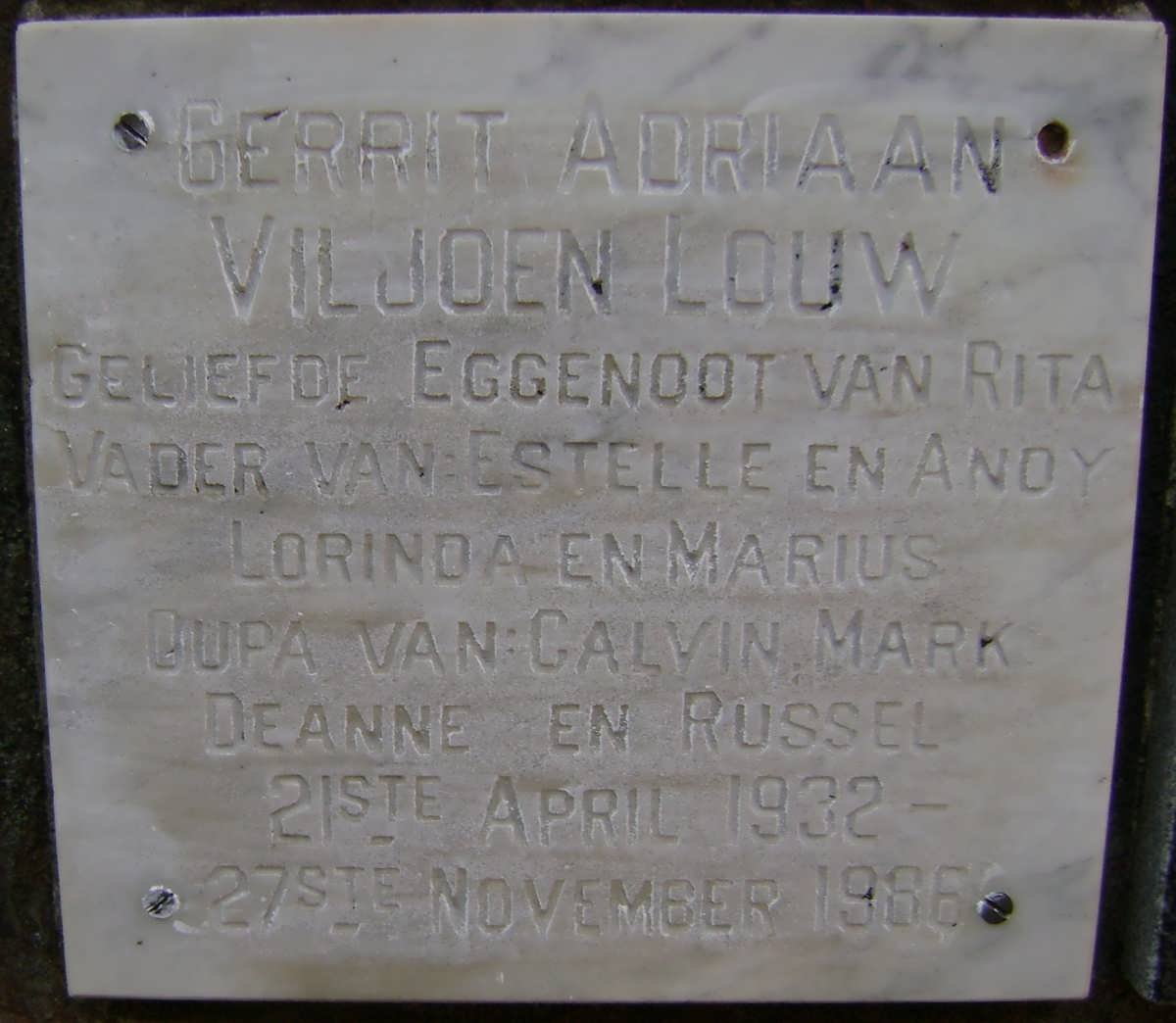 LOUW Gerrit Adriaan Viljoen 1932-1986 