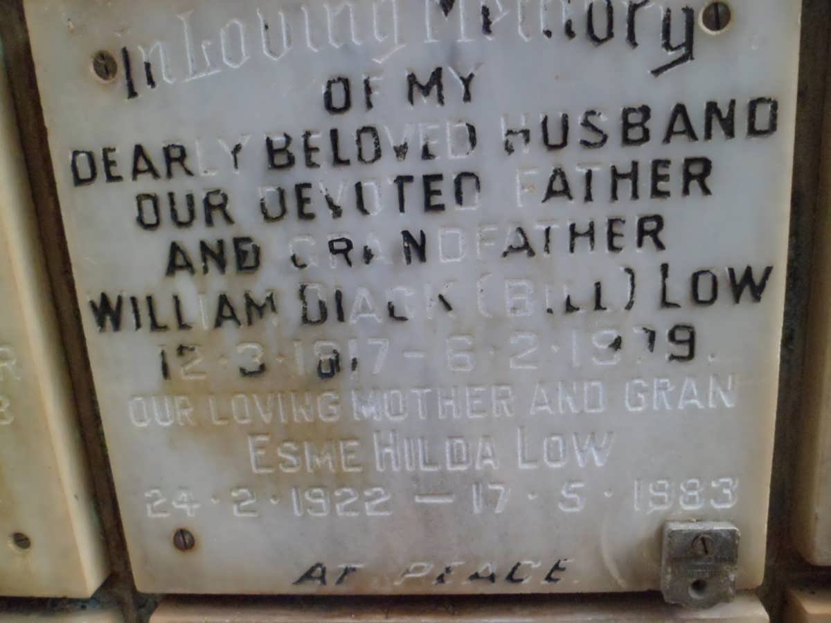 LOW William Diack 1917-1979 &amp; Esme Hilda 1922-1983