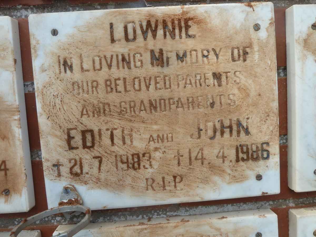 LOWNIE John -1986 &amp; Edith -1983