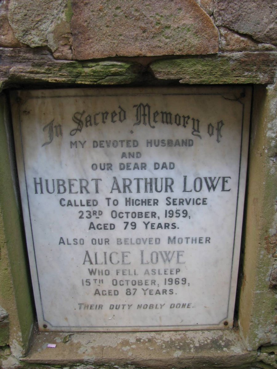 LOWE Hubert Arthur -1959 &amp; Alice -1969