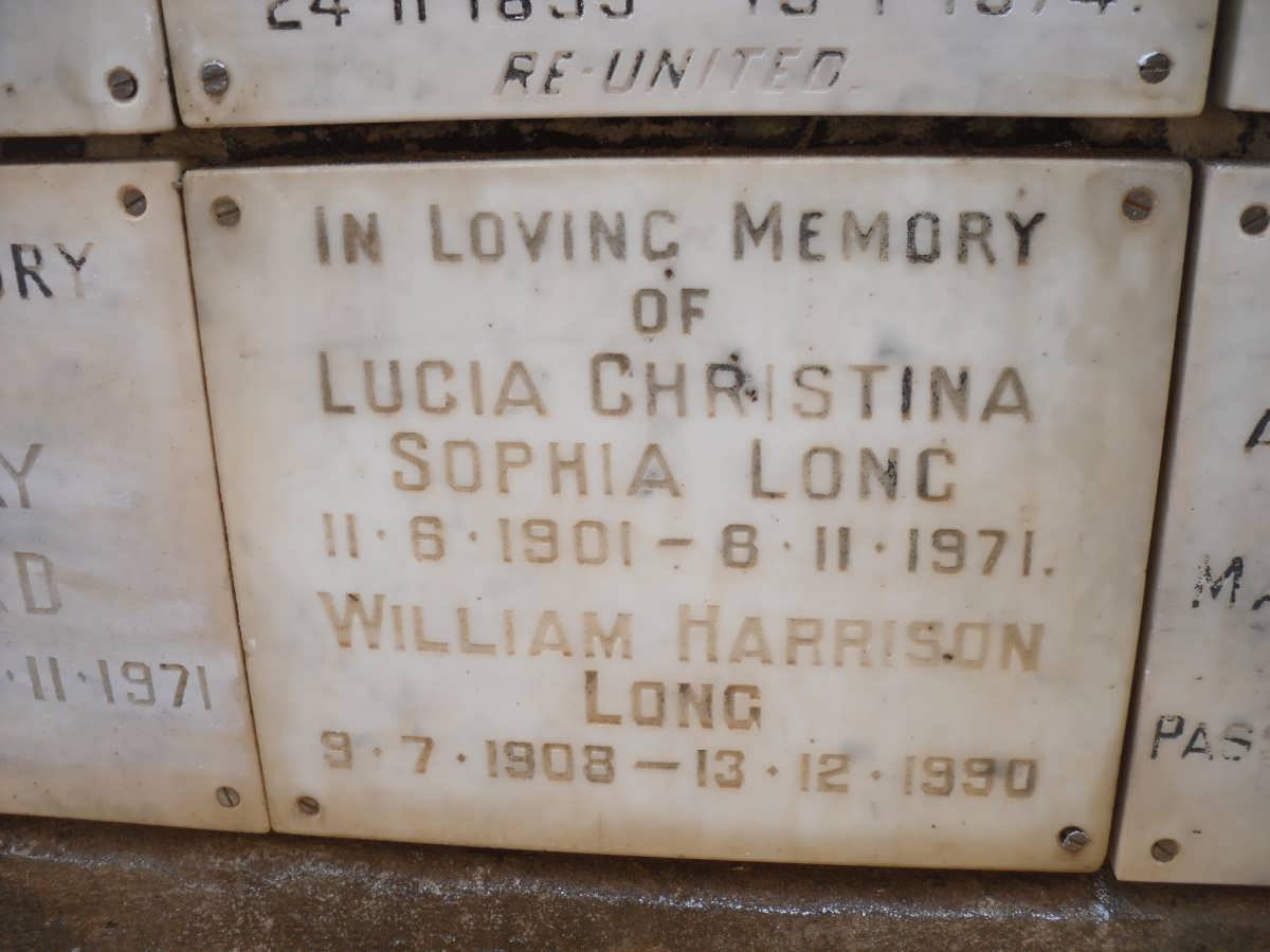 LONG William Harrison 1908-1990 &amp; Lucia Christina Sophia 1901-1971