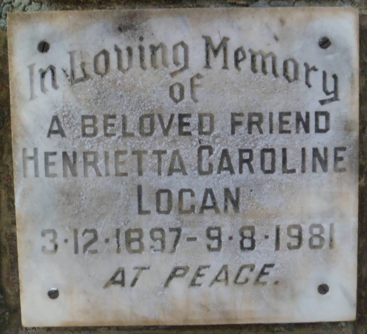 LOGAN Henrietta Caroline 1897-1981