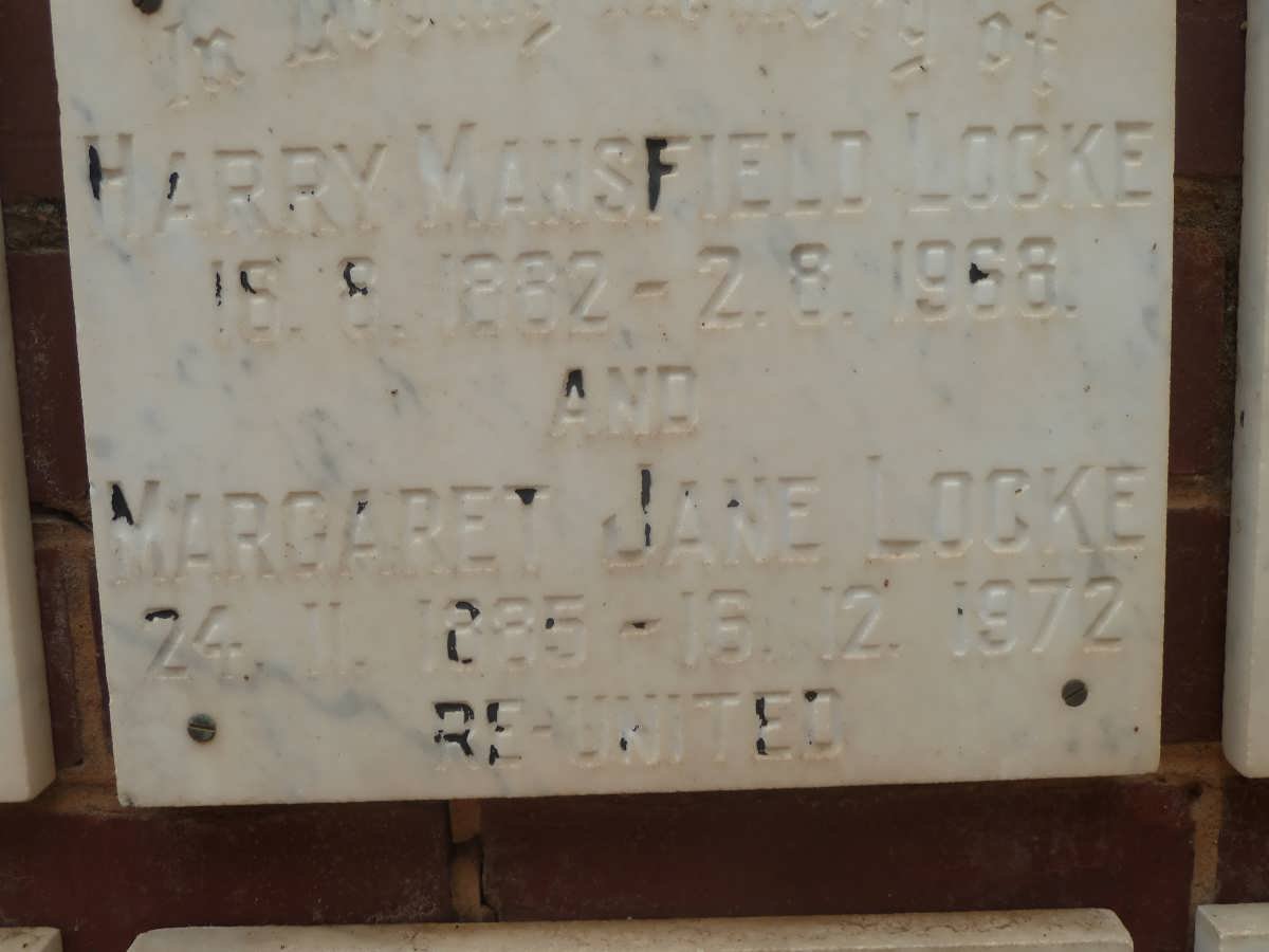 LOCKE Harry Mansfield 1882-1968 &amp; Margaret Jane 1885-1972