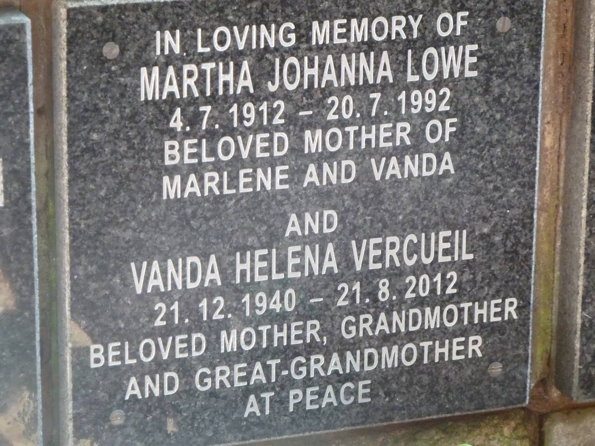 LOWE Martha Johanna 1912-1992 :: VERCUEIL Vanda Helena 1940-2012