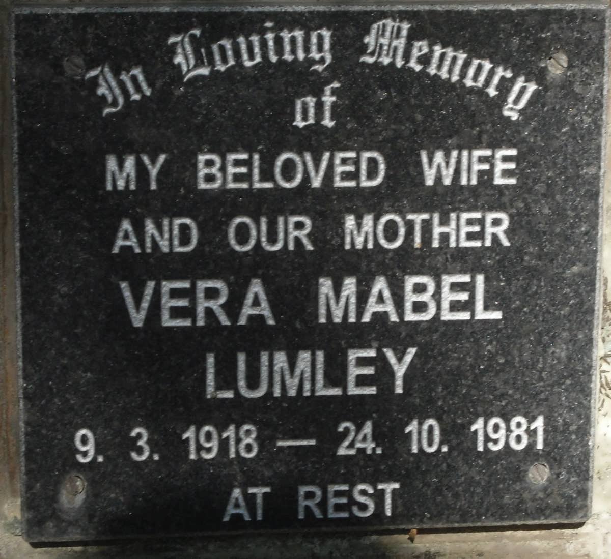 LUMLEY Vera Mabel 1918-1981