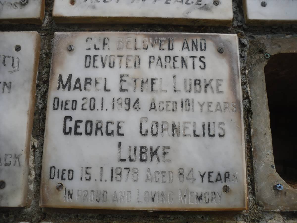 LUBKE George Cornelius -1978 &amp; Mabel Ethel -1994