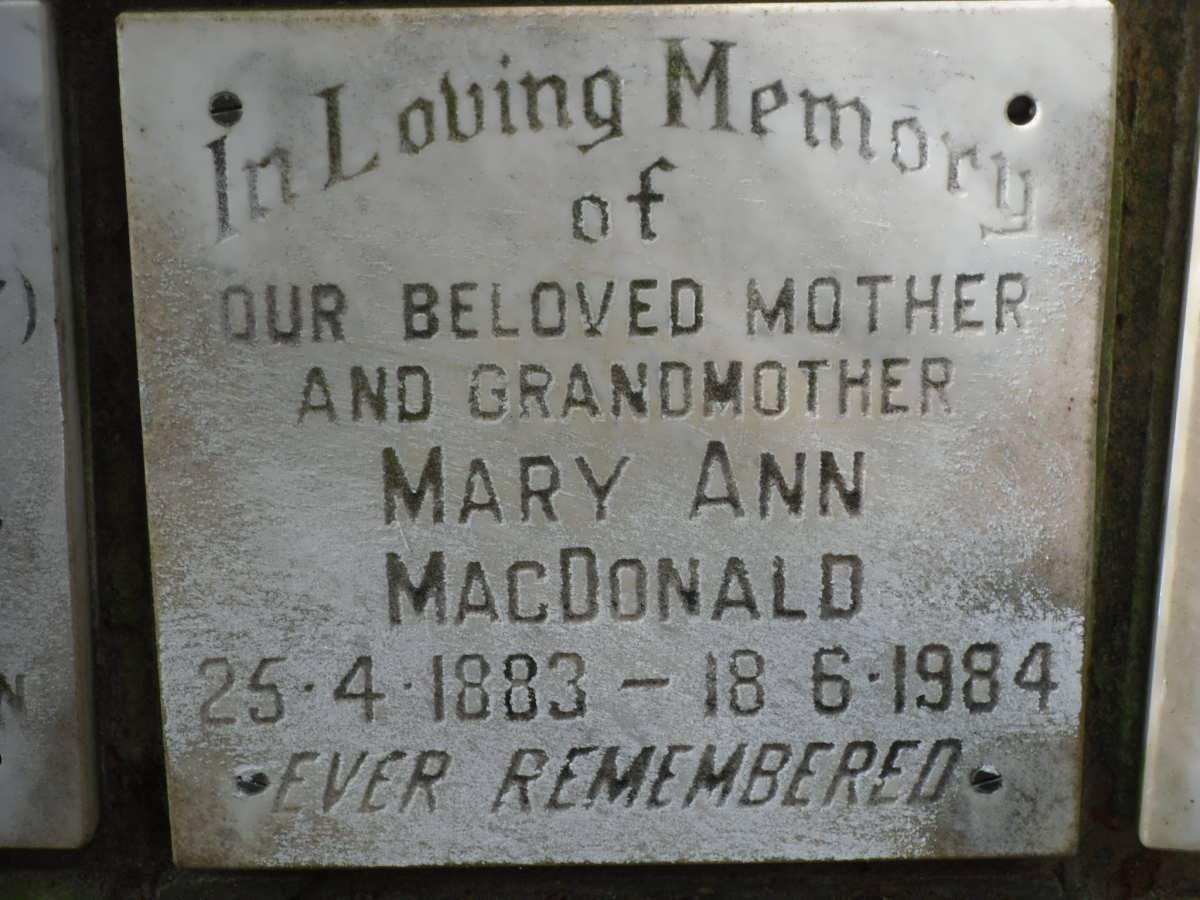 MACDONALD Mary Ann 1883-1984