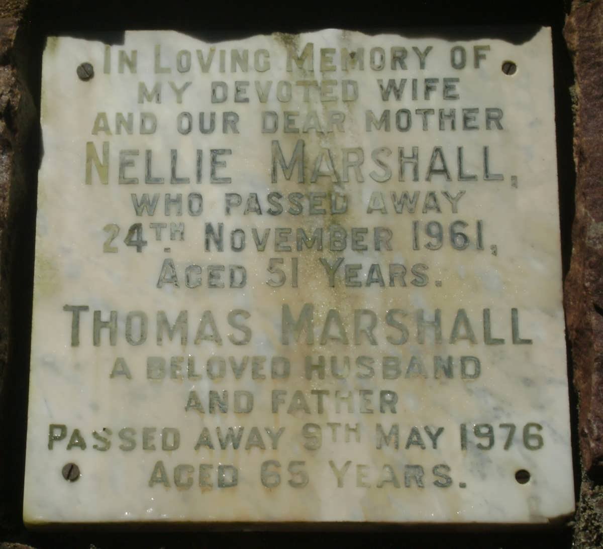 MARSHALL Thomas -1976 &amp; Nellie -1961