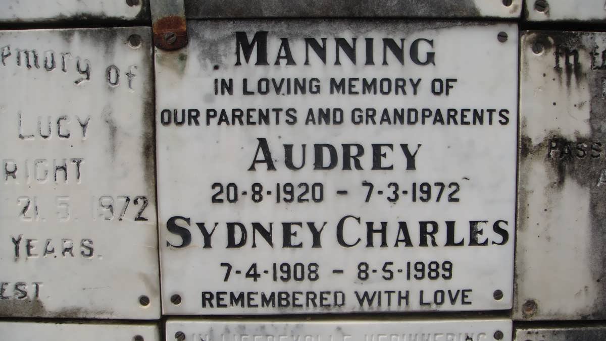 MANNING Sydney Charles 1908-1989 &amp; Audrey 1920-1972