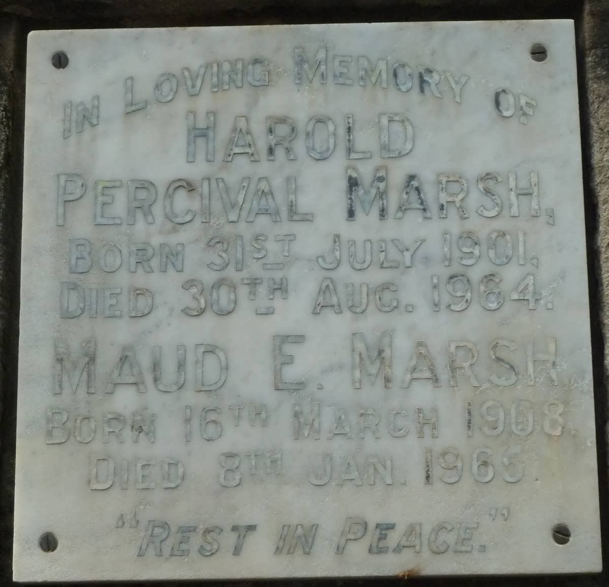 MARSH Harold Percival 1901-1964 &amp; Maud E. 1908-1965