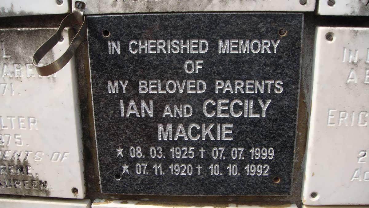 MACKIE Ian 1925-1999 &amp; Cecily 1920-1992