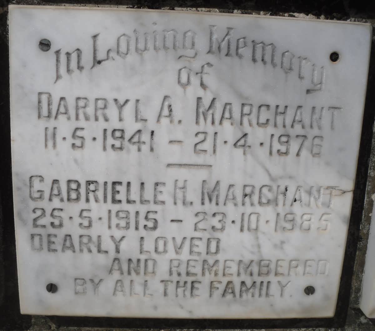 MARCHANT Darryl A. 1941-1976 :: MARCHANT Gabrielle H. 1915-1985