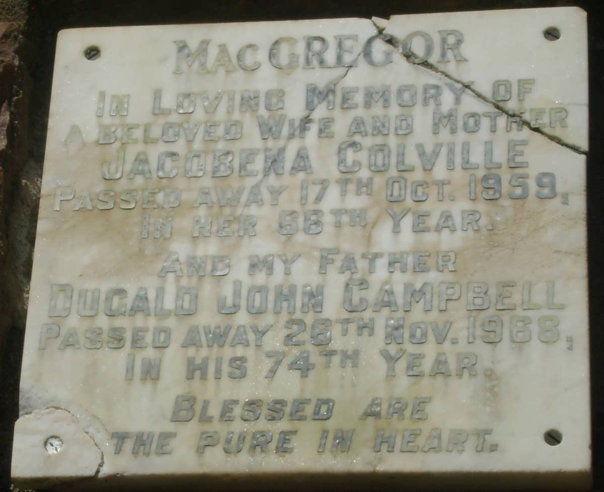 Mac GREGOR Dugald John Campbell -1968 &amp; Jacobena Colville -1959