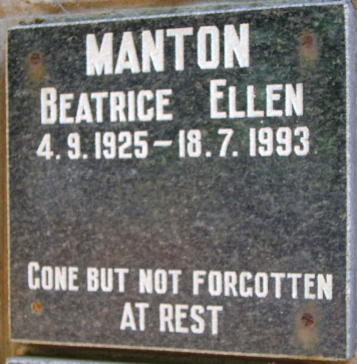 MANTON Beatrice Ellen 1925-1993