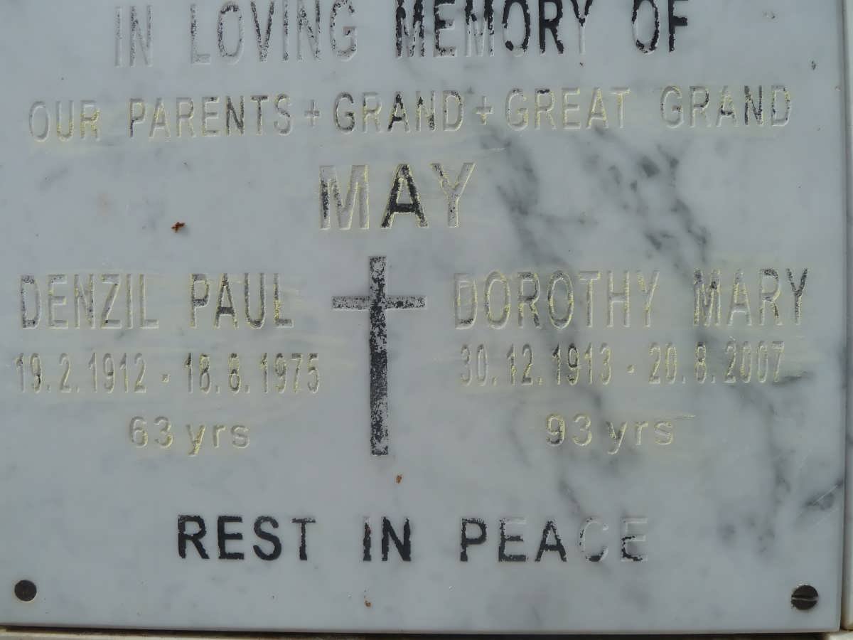 MAY Denzil Paul 1912-1975 &amp; Dorothy Mary 1913-2007