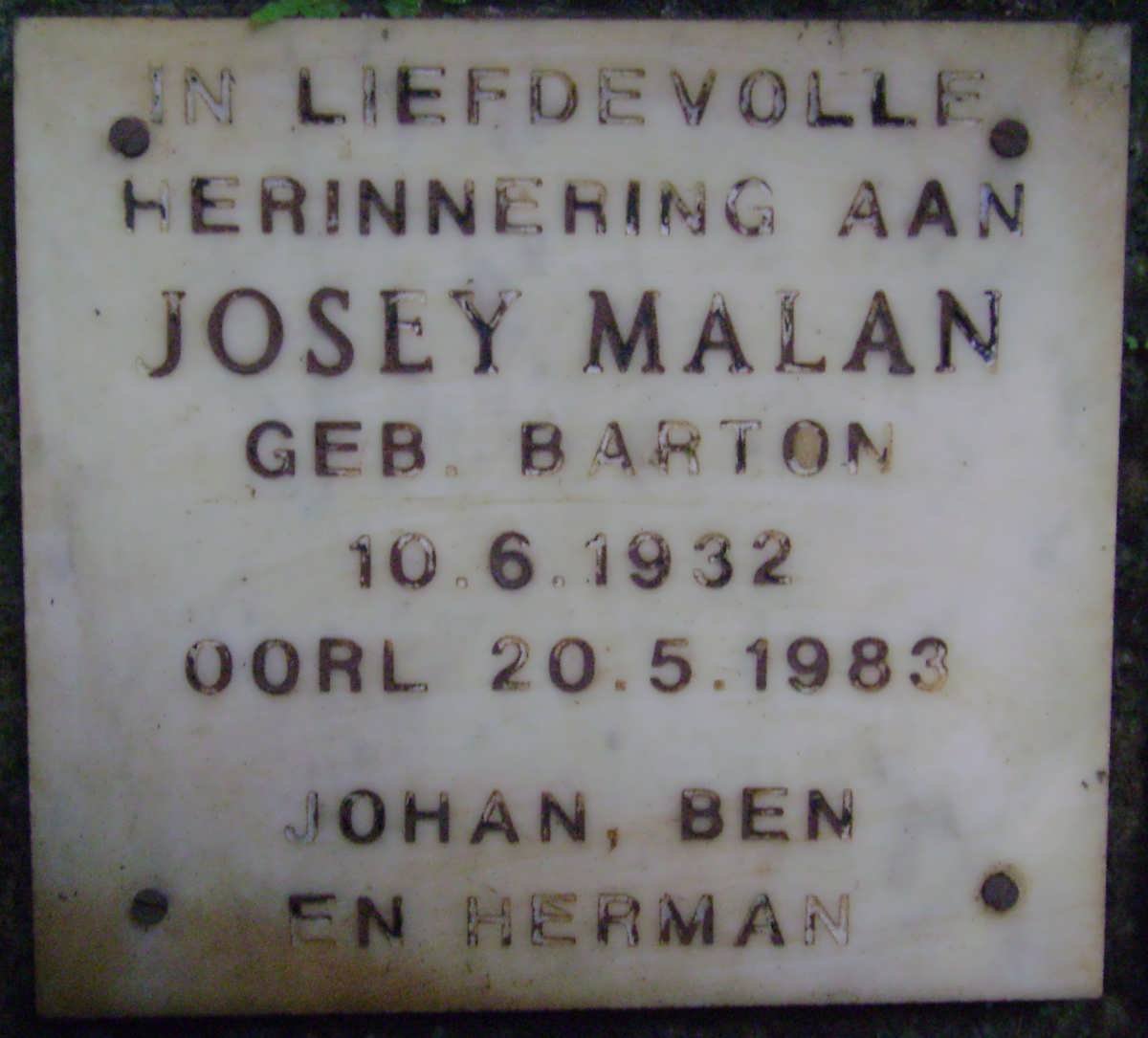 MALAN Josey nee BARTON 1932-1983
